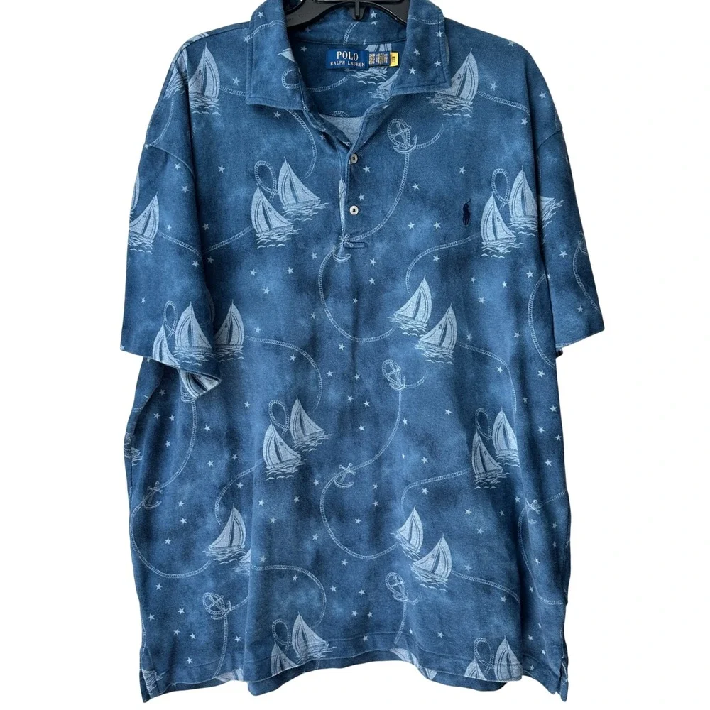Polo Ralph Lauren Men's Size 2XB Nautical Coastal Sailing Blue 100% Cotton